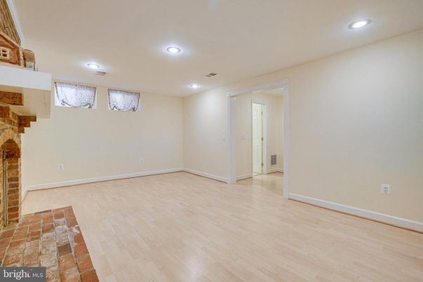 Empty room, Fireplace, Interior, Recessed Lighting, Wood Texture Flooring