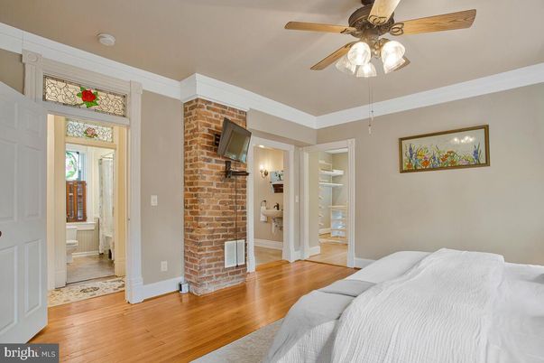 Bedroom, Interior, Stone Walls, Wood Texture Flooring