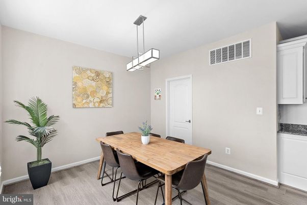 Dining room, Interior, Pendant Lights, Wood Texture Flooring