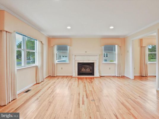 Empty room, Fireplace, Interior, Recessed Lighting, Wood Texture Flooring
