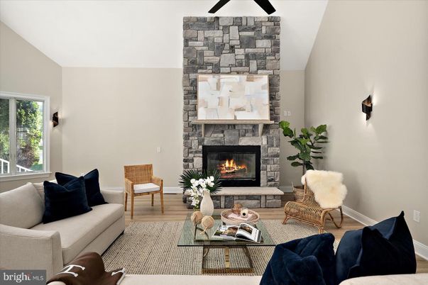 Fireplace, Interior, Living room, Stone Walls, Wood Texture Flooring