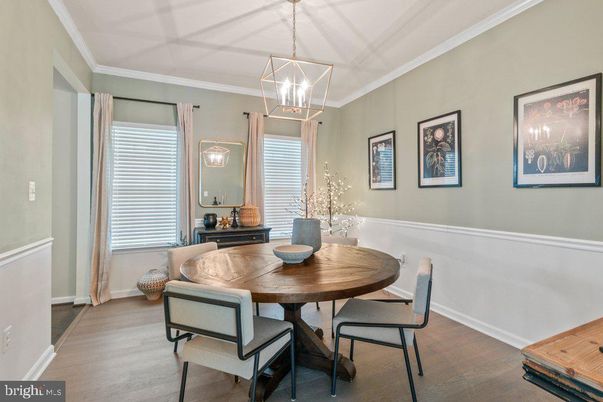 Dining room, Interior, Pendant Lights, Wood Texture Flooring