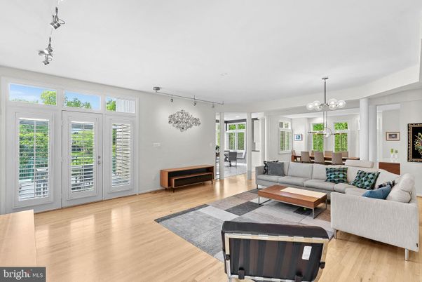 Dining room, Interior, Living room, Pendant Lights, Wood Texture Flooring