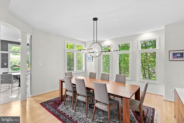 Dining room, Interior, Pendant Lights, Wood Texture Flooring