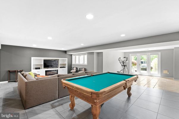 Billiard Table, Fireplace, Game Room, Interior, Living room, Recessed Lighting
