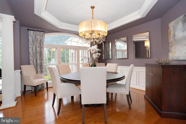 Chandelier, Dining room, Interior, Wood Texture Flooring