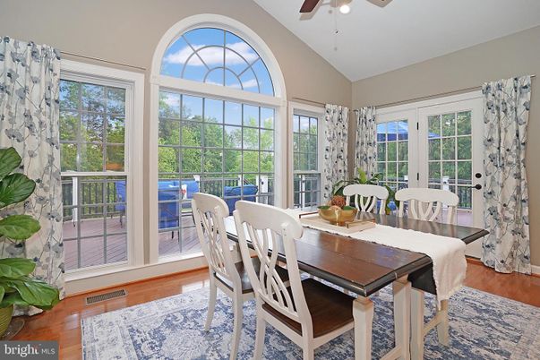 Dining room, Interior, Sun Room, Wood Texture Flooring