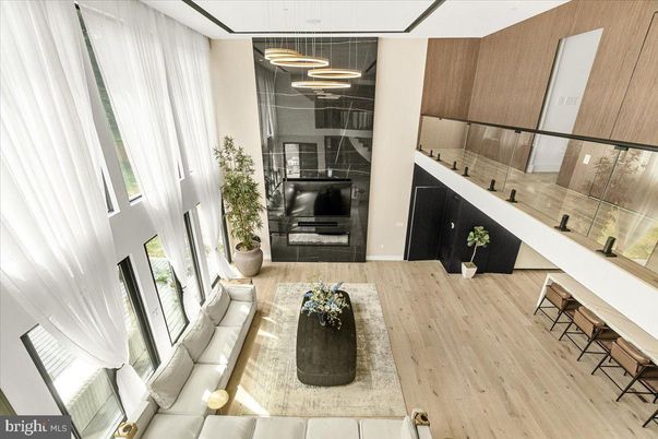 Fireplace, Interior, Living room, Pendant Lights, Wood Texture Flooring