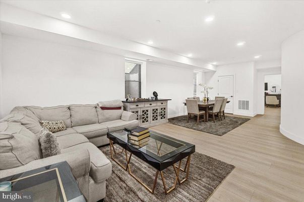 Dining room, Interior, Living room, Recessed Lighting, Wood Texture Flooring