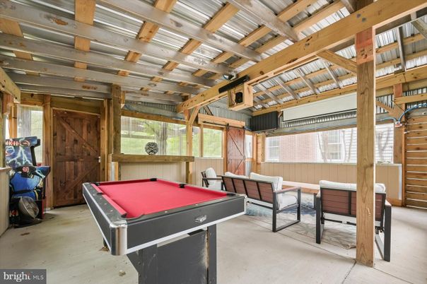 Billiard Table, Game Room, Interior, Wooden Beams
