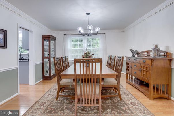 Dining room, Interior, Pendant Lights, Wood Texture Flooring