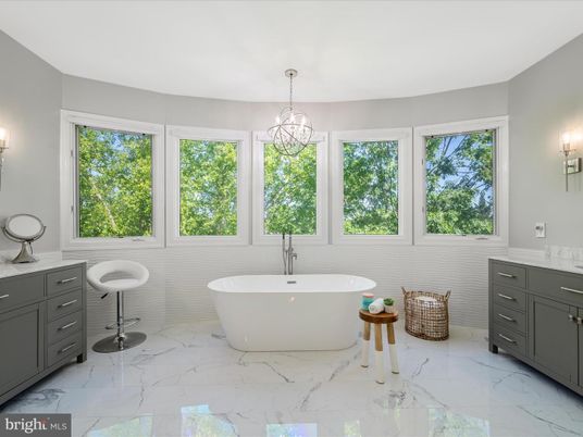 Bathroom, Free Standing Baths, Interior, Marble, Pendant Lights