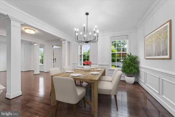 Chandelier, Dining room, Interior, Wood Texture Flooring