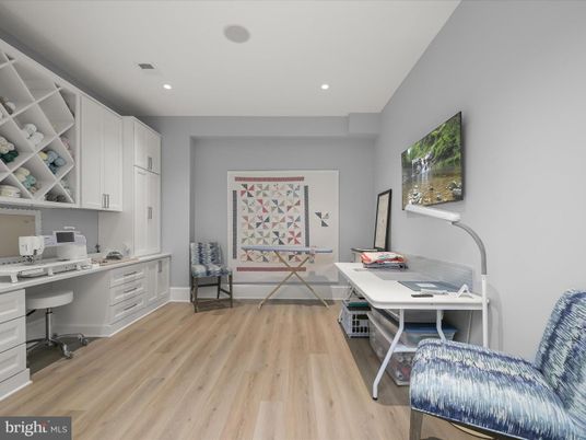 Home Office, Interior, Recessed Lighting, Wood Texture Flooring