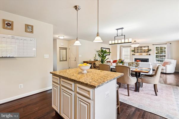 Dining room, Fireplace, Interior, Living room, Pendant Lights, Wood Texture Flooring