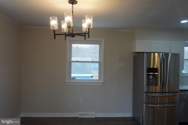 Chandelier, Interior, Kitchen, Recessed Lighting, Stainless Steel Appliances, Wood Texture Flooring