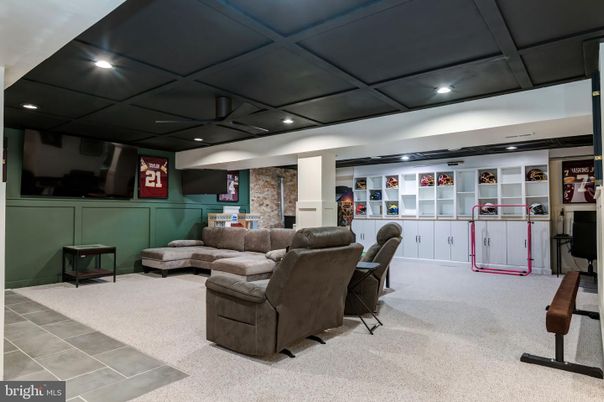 Interior, Living room, Recessed Lighting, Stone Walls