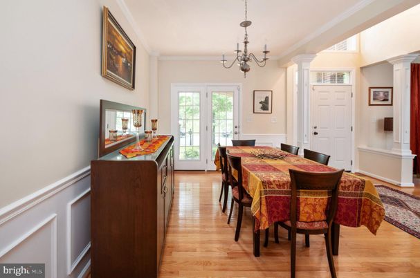 Chandelier, Dining room, Interior, Wood Texture Flooring