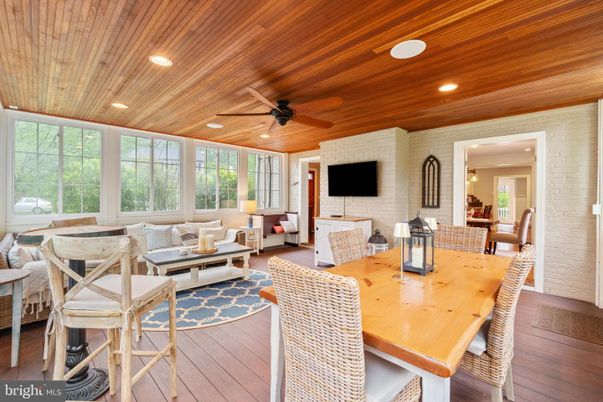 Dining room, Interior, Living room, Recessed Lighting, Stone Walls, Wooden Ceilings, Wood Texture Flooring