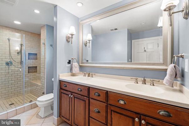 Bathroom, Dual Sink Vanities, Glass Shower, Interior, Recessed Lighting