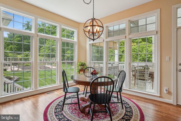 Chandelier, Dining room, Interior, Sun Room, Wood Texture Flooring