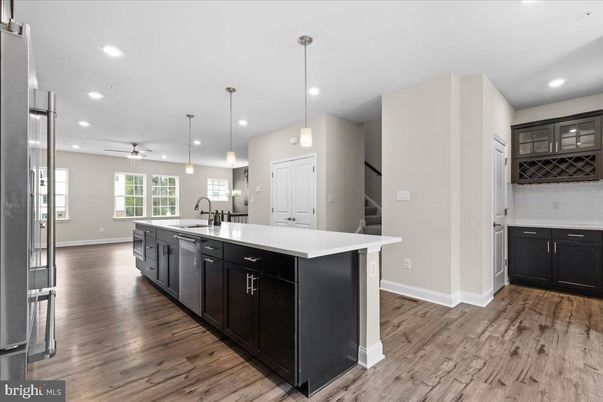 Interior, Kitchen, Pendant Lights, Recessed Lighting, Wood Texture Flooring