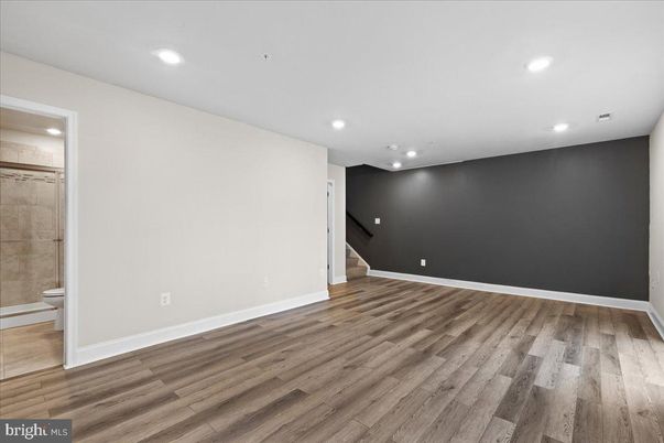 Bathroom, Empty room, Interior, Recessed Lighting, Wood Texture Flooring
