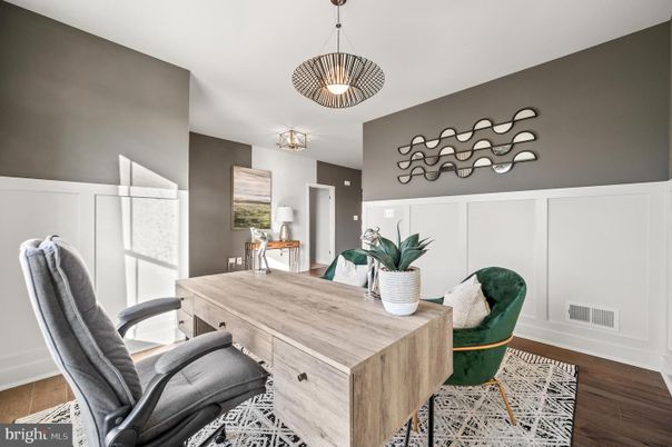 Home Office, Interior, Pendant Lights, Wood Texture Flooring