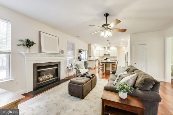 Fireplace, Interior, Kitchen, Living room, Recessed Lighting, Wood Texture Flooring