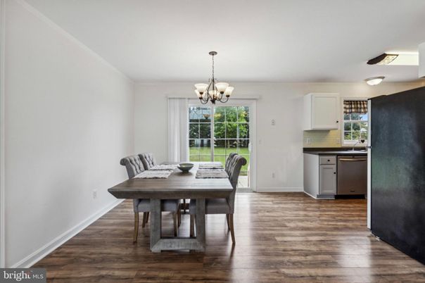 Chandelier, Dining room, Interior, Wood Texture Flooring