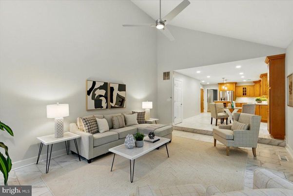 Dining room, Interior, Kitchen, Living room, Marble, Recessed Lighting, Stainless Steel Appliances