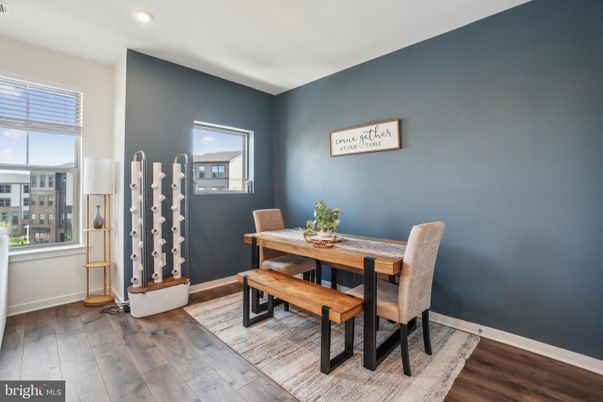 Dining room, Interior, Recessed Lighting, Wood Texture Flooring