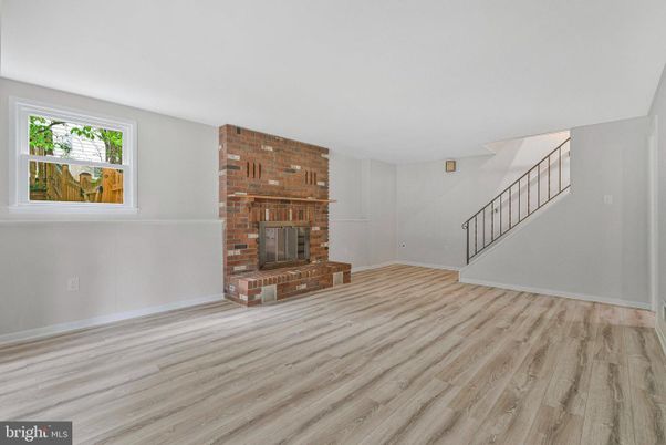 Empty room, Fireplace, Interior, Stone Walls, Wood Texture Flooring