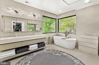 Bathroom, Dual Sink Vanities, Free Standing Baths, Interior, Recessed Lighting