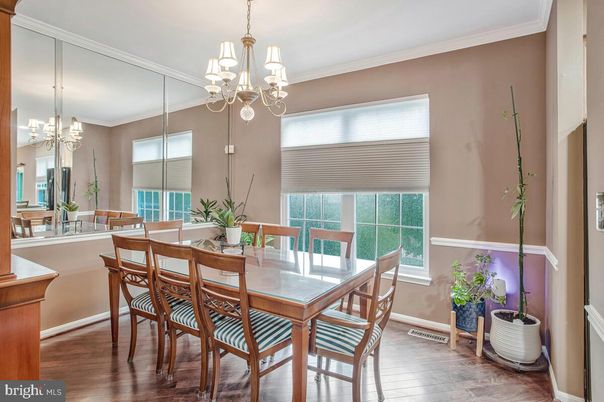 Chandelier, Dining room, Interior, Wood Texture Flooring