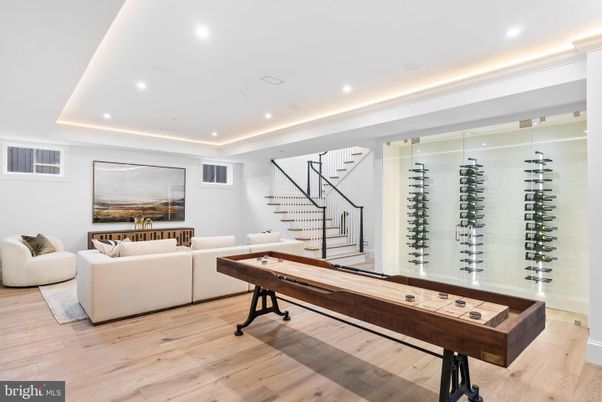Interior, Living room, Recessed Lighting, Wine Storage, Wood Texture Flooring
