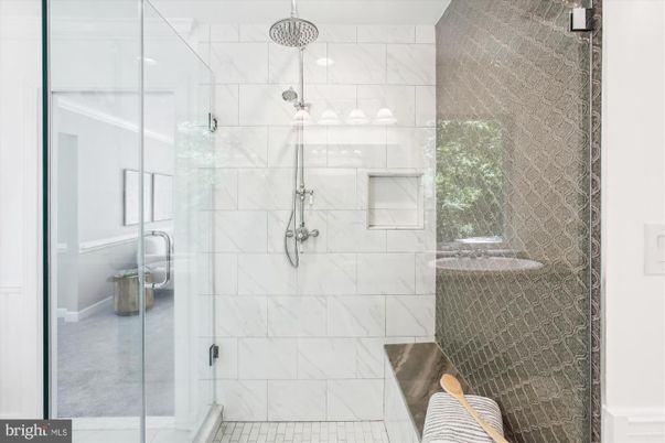 Bathroom, Glass Shower, Interior, Marble Walls