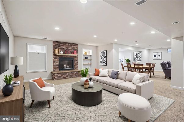 Dining room, Fireplace, Interior, Living room, Recessed Lighting, Stone Walls