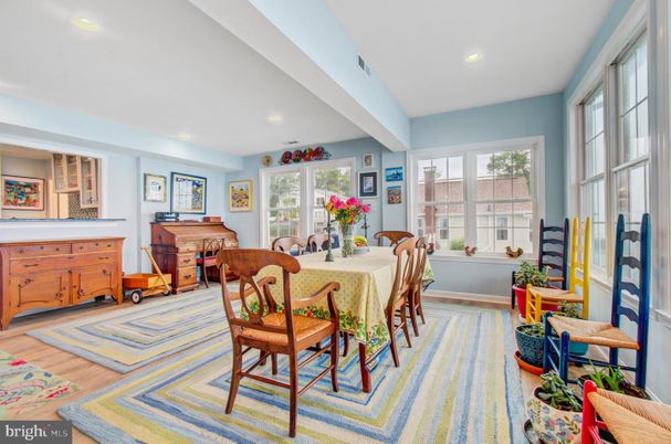 Dining room, Interior, Recessed Lighting, Wood Texture Flooring