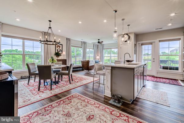 Dining room, Interior, Kitchen, Pendant Lights, Recessed Lighting, Wood Texture Flooring