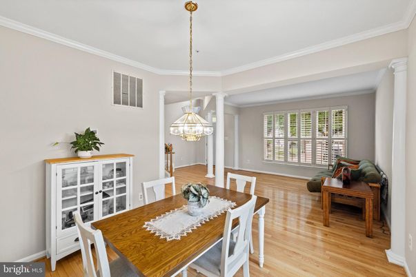 Chandelier, Dining room, Interior, Pendant Lights, Wood Texture Flooring