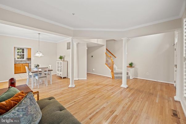 Dining room, Interior, Pendant Lights, Wood Texture Flooring