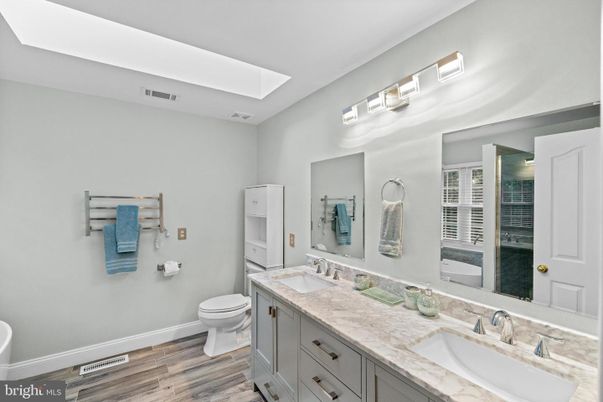 Bathroom, Dual Sink Vanities, Interior, Wood Texture Flooring