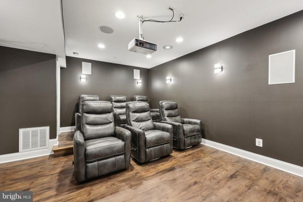 Home Theatre Room, Interior, Recessed Lighting, Theatre Room, Wood Texture Flooring