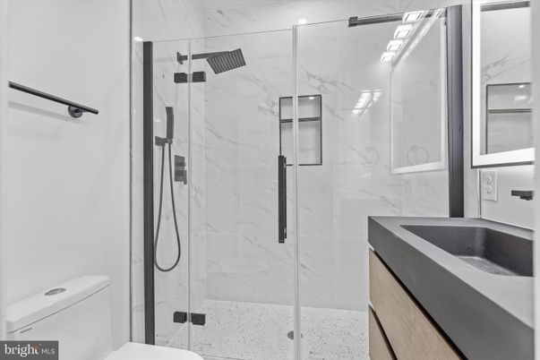 Bathroom, Glass Shower, Interior, Marble Walls
