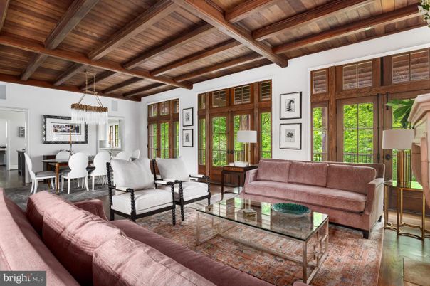 Chandelier, Dining room, Interior, Living room, Wooden Beams, Wooden Ceilings, Wood Texture Flooring