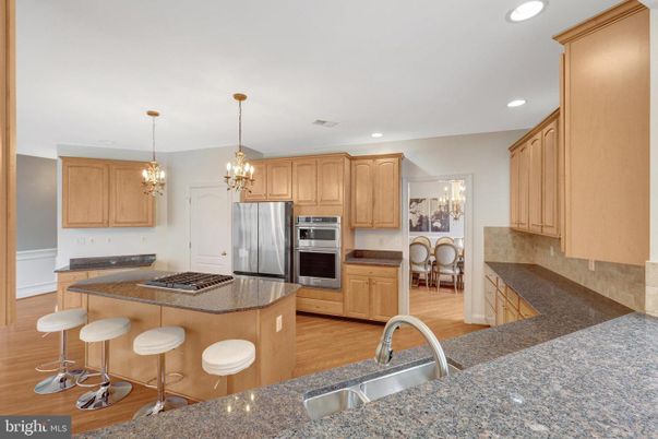 Chandelier, Interior, Kitchen, Pendant Lights, Recessed Lighting, Stainless Steel Appliances, Wood Texture Flooring