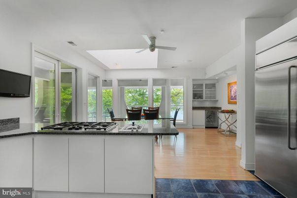 Dining room, Interior, Kitchen, Stainless Steel Appliances, Wood Texture Flooring
