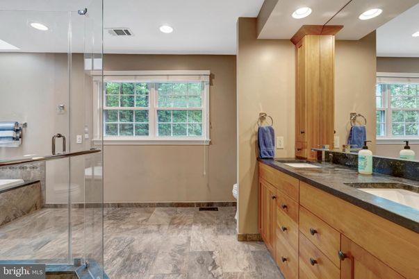 Bathroom, Dual Sink Vanities, Glass Shower, Interior, Recessed Lighting