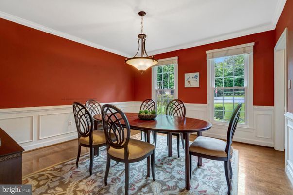 Dining room, Interior, Pendant Lights, Wood Texture Flooring